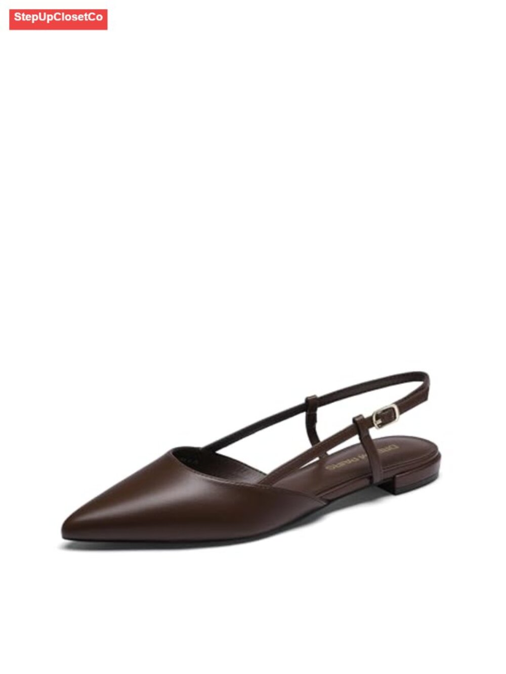 Pointed Toe Slingback Flats Faux Leather Adjustable Strap Comfortable Semi